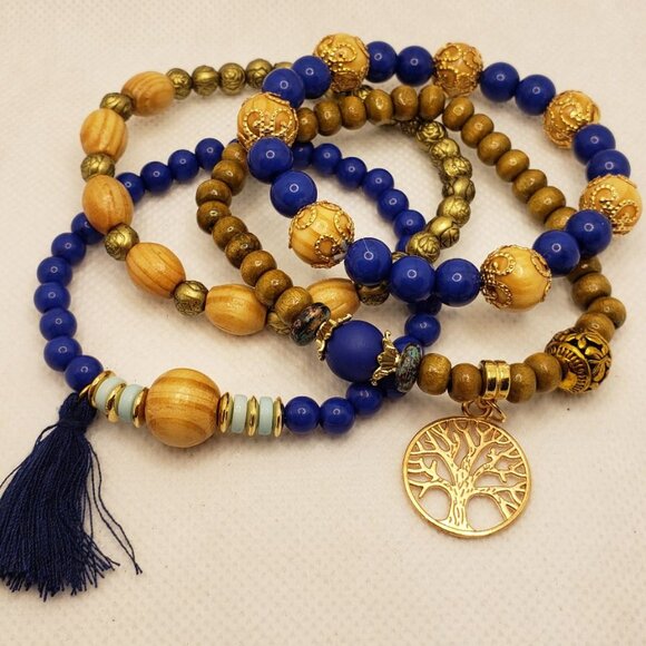 Multilayer Bracelet Tassel Tree of Life Shape Pendant Handmade Beads Stretchy Br - Picture 13 of 16